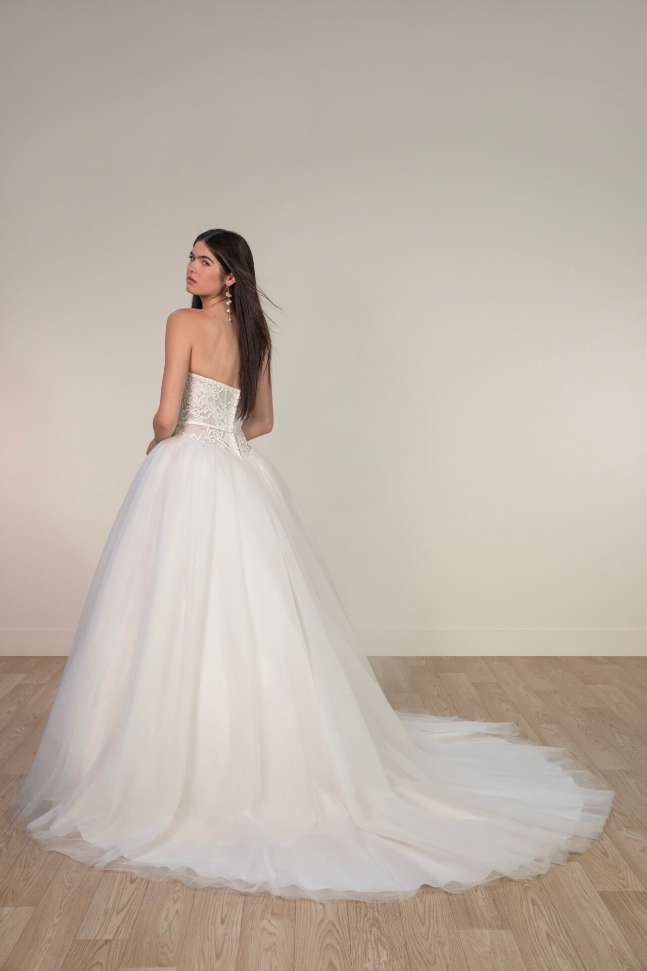 Lace Strapless Ballgown Wedding Dress with Tulle Skirt