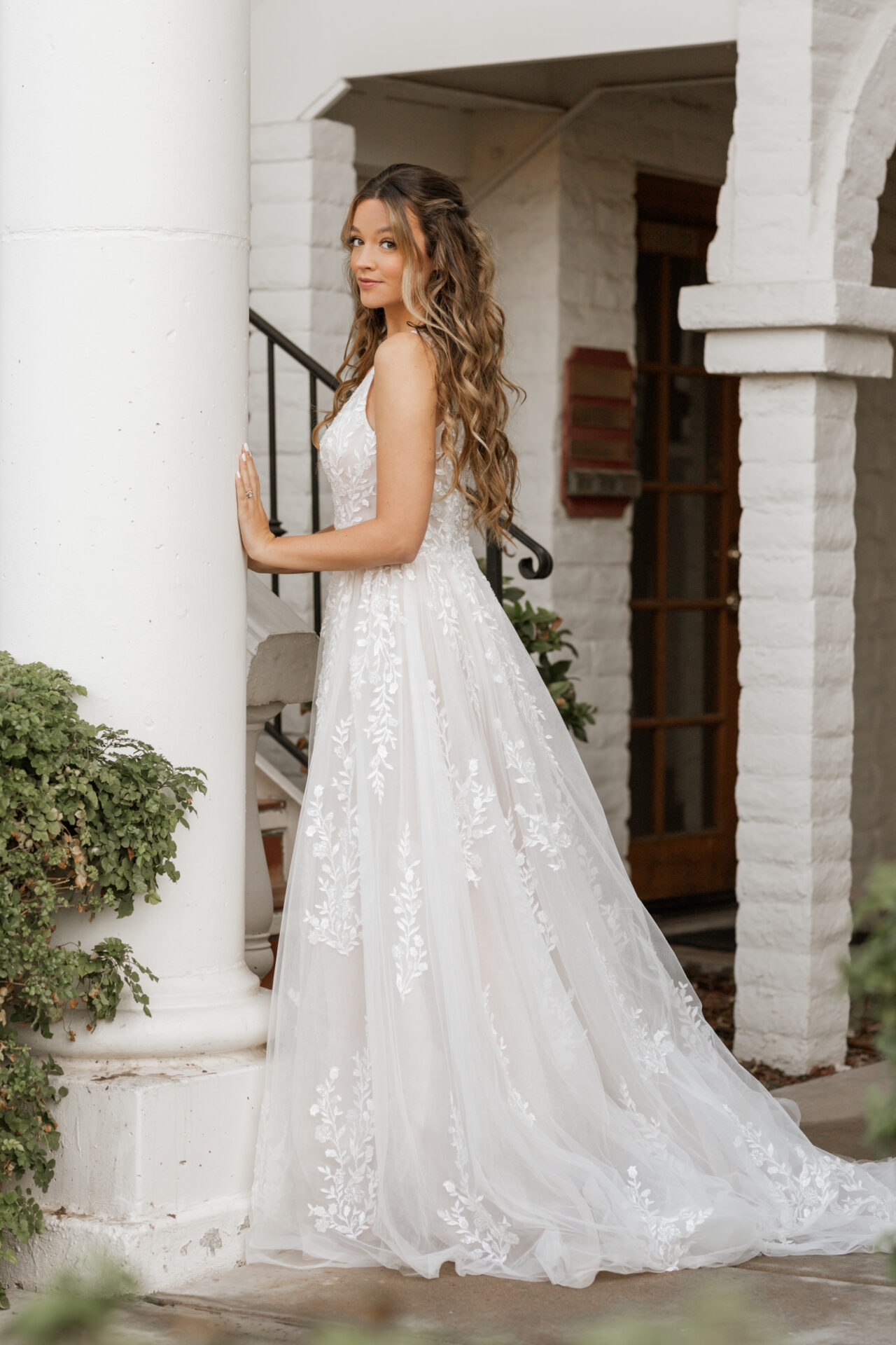 Ethereal Lace, Organza and Tulle A-Line Wedding Dress with Plunging Neckline