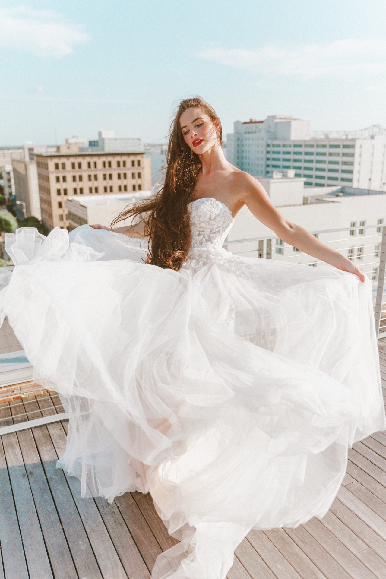 Strapless Ballerina-Inspired Wedding Dress with Floral Lace