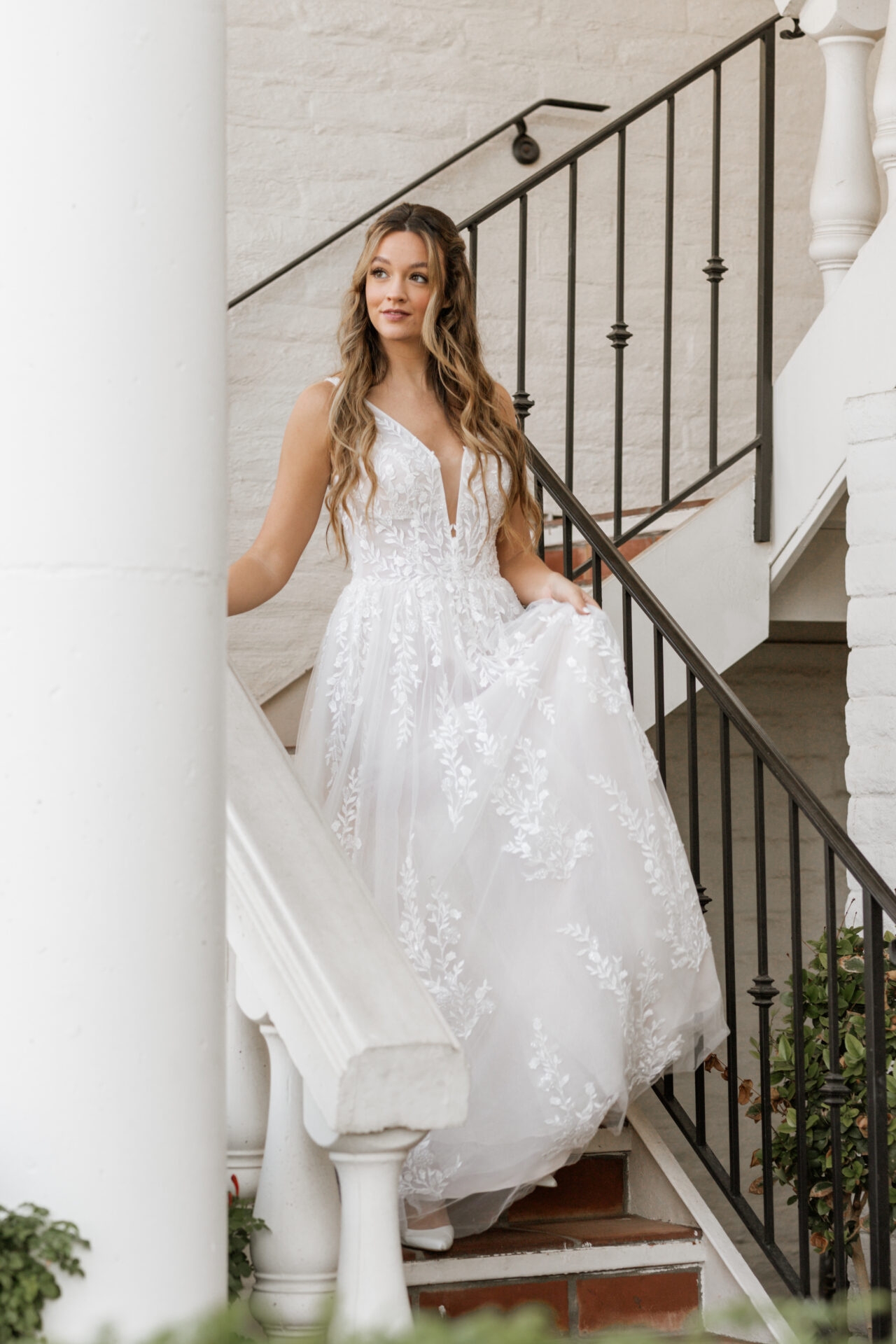 Ethereal Lace, Organza and Tulle A-Line Wedding Dress with Plunging Neckline