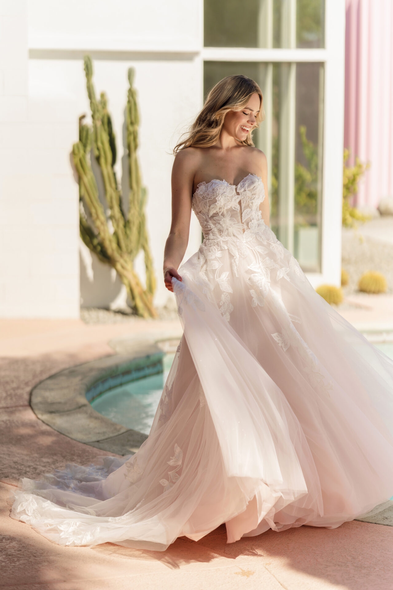 Romantic Floral A-Line Wedding Dress with 3D Lace