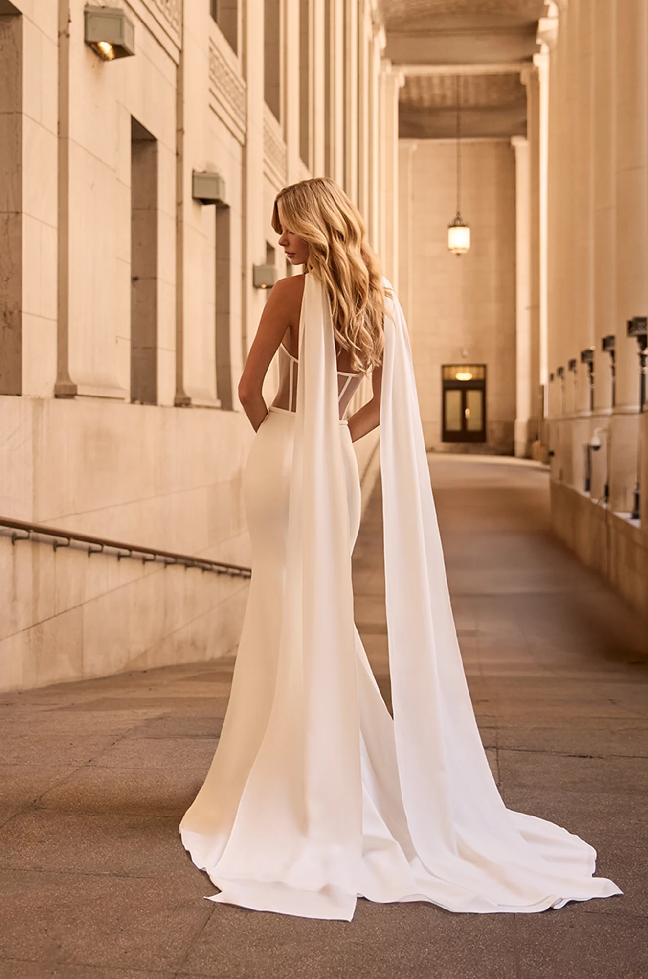 Crêpe Fit and Flare with Straight Neckline and Belt