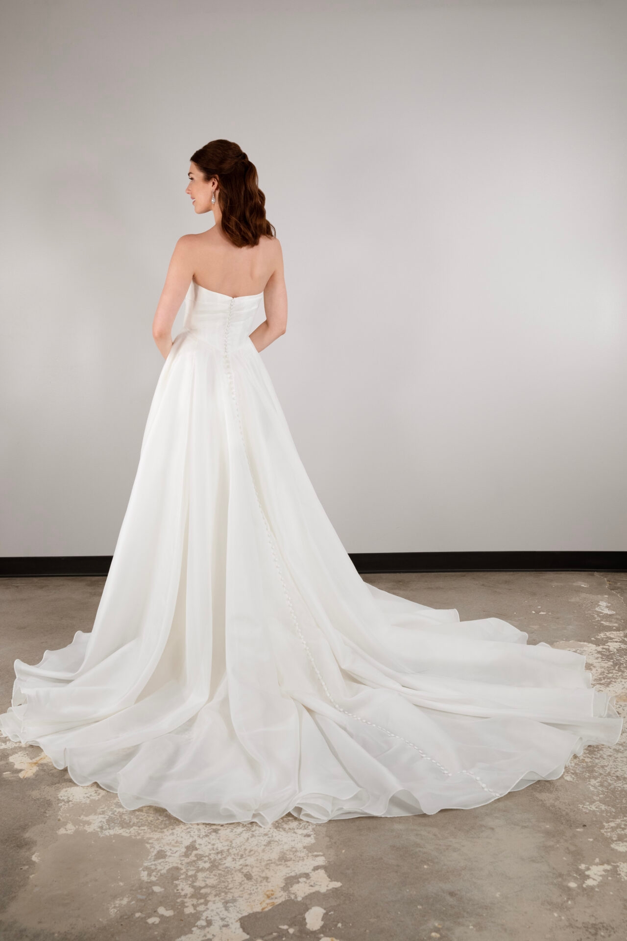 WEDDING DRESS with SLIT and Strapless Draped Bodice