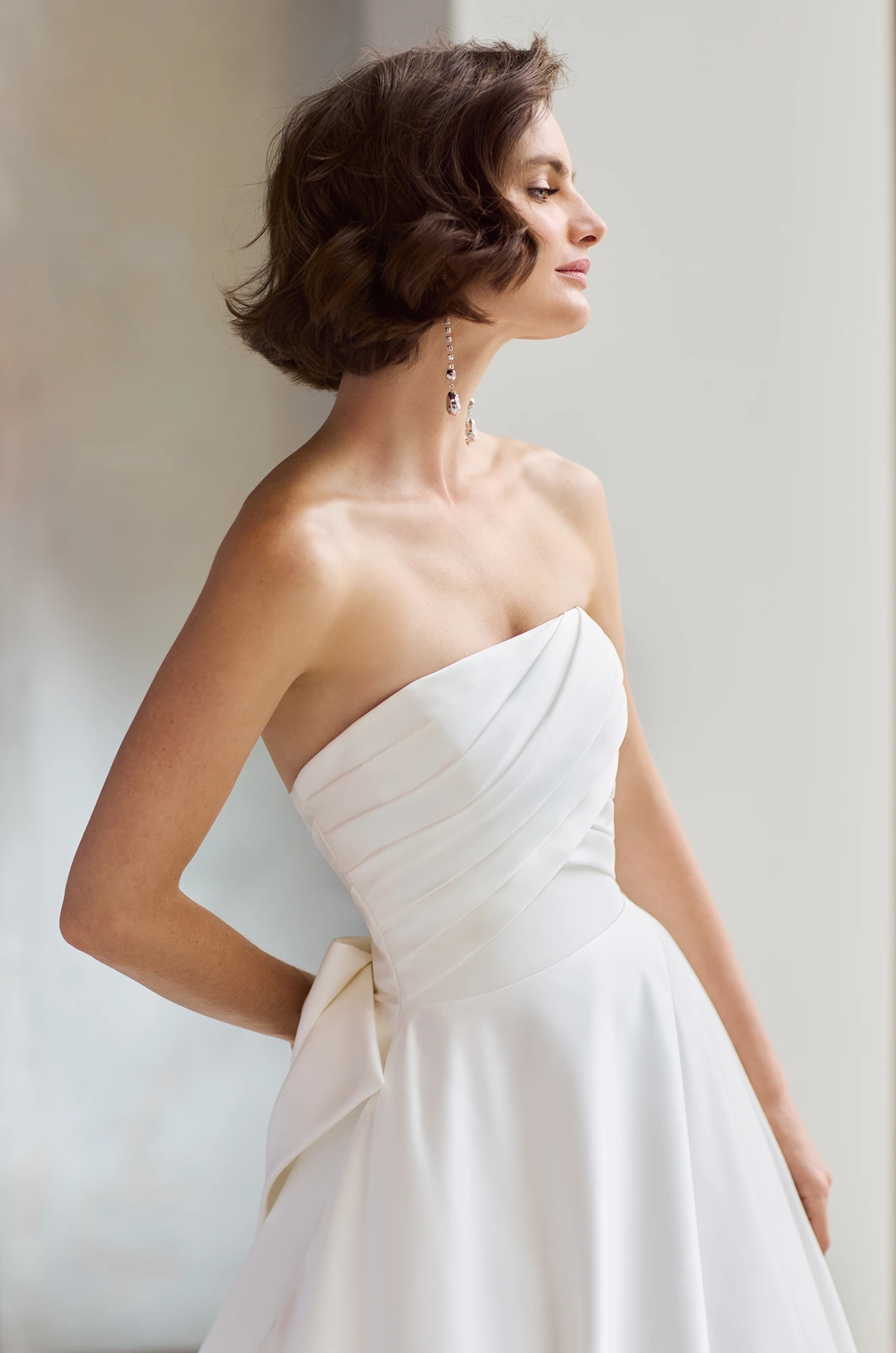 Strapless Duchesse Satin A-Line Wedding Dress with Detachable Bow