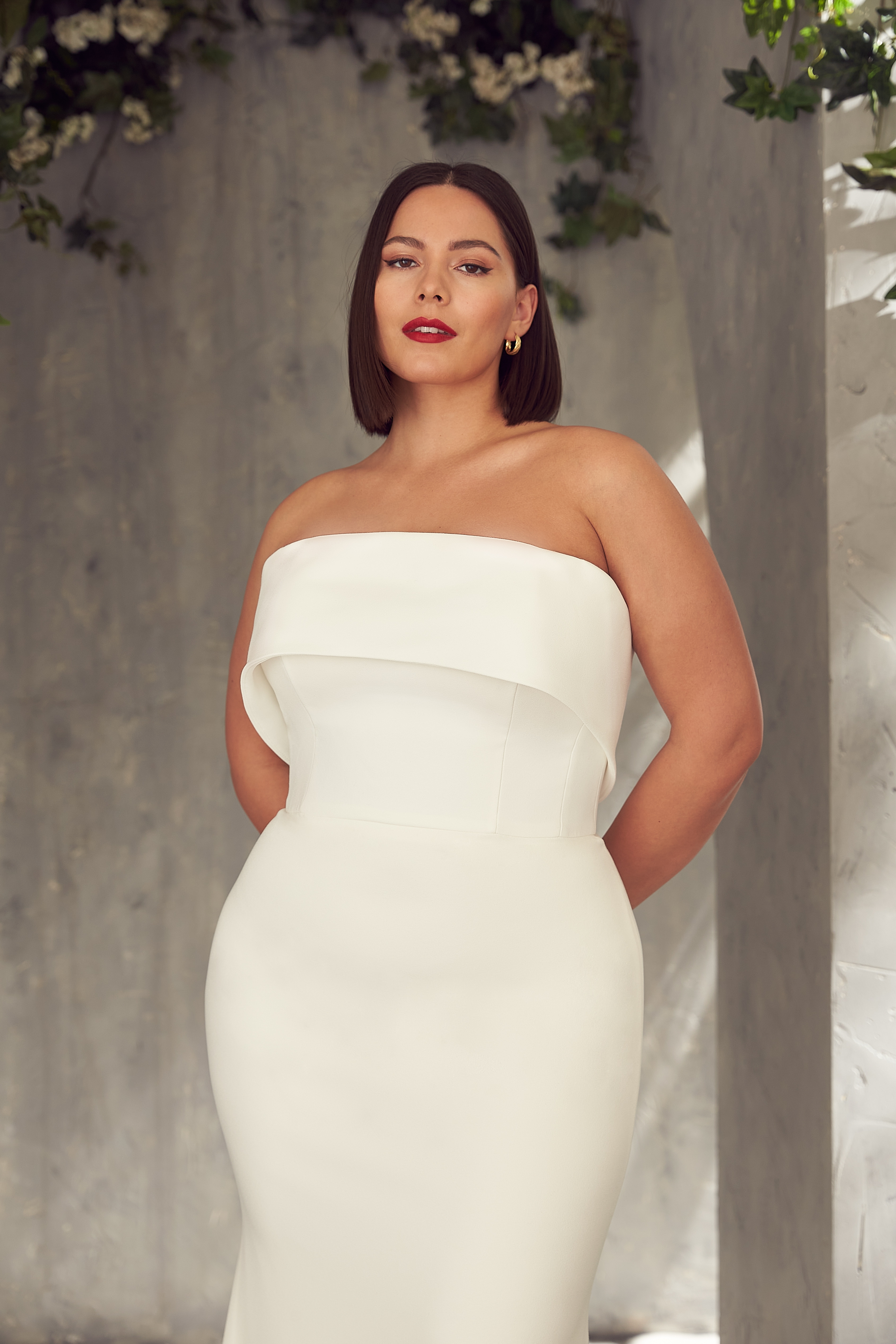 Crêpe Portrait Neckline Fit and Flare Wedding Dress