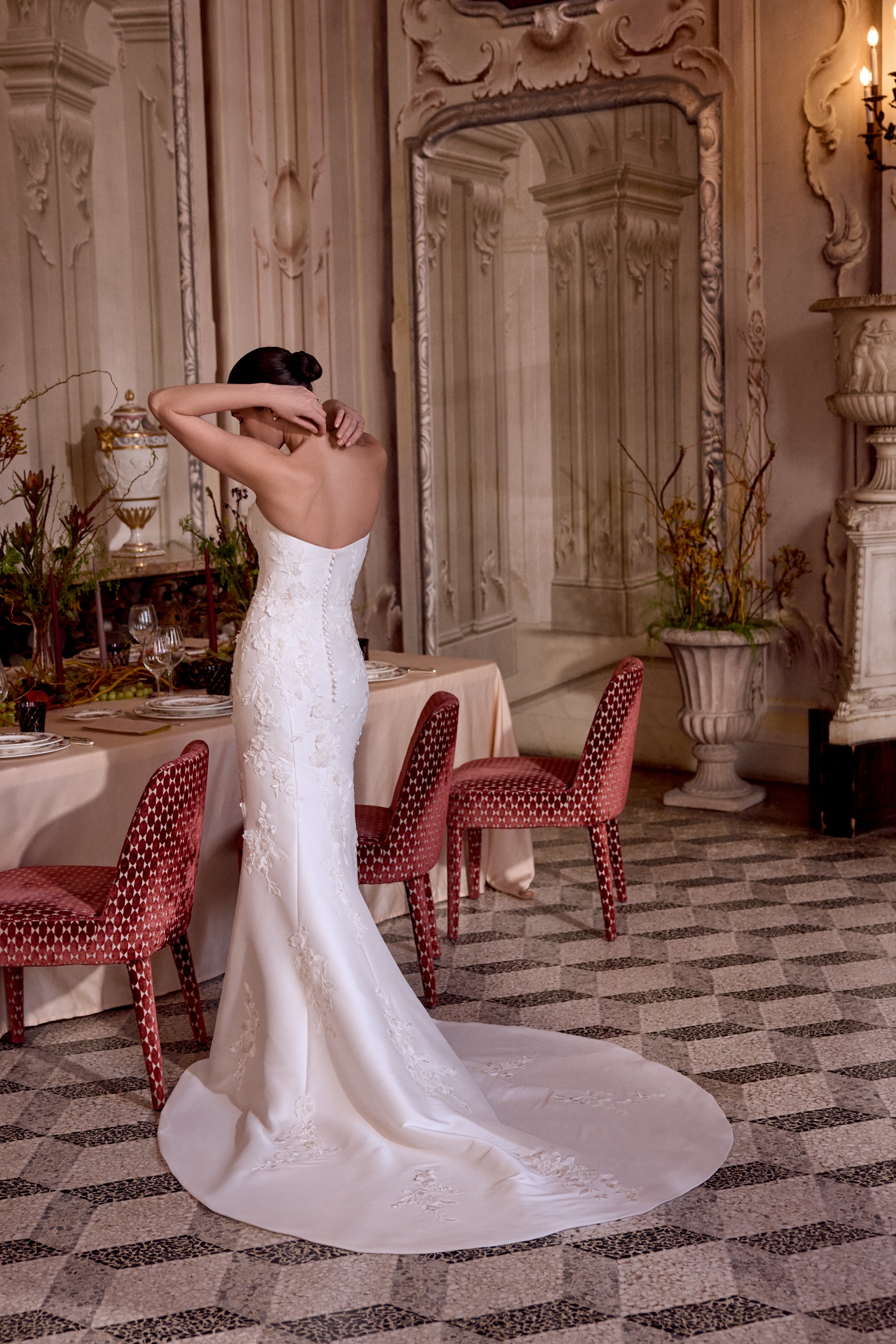 3D Floral Silk Mikado Fit-and-Flare Wedding Dress