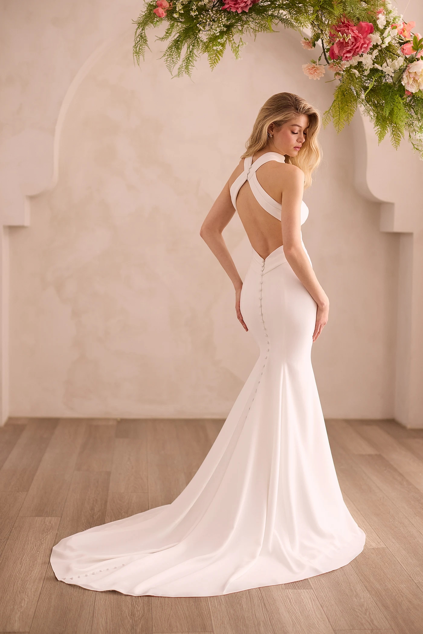 Crêpe Halter Neck Fit and Flare Wedding Dress
