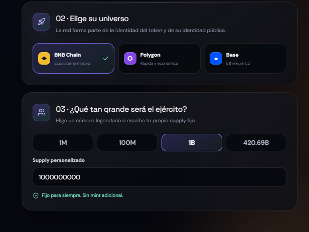 Configuración del supply de una memecoin en MINTORA Tools