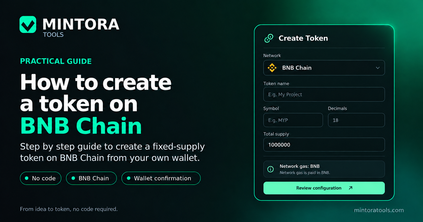 Cover of the MINTORA Tools guide to creating a token on BNB Chain