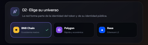 Selección de red y revisión de costos en Memecoin Creator de MINTORA Tools