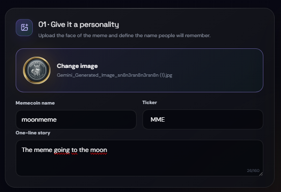 MINTORA Tools showing image upload and visual preview for a memecoin