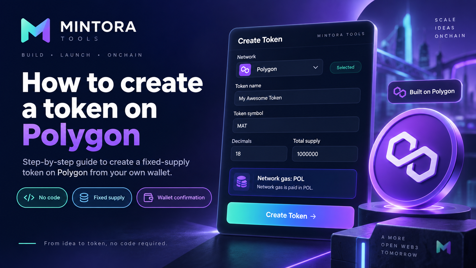 Cover of the MINTORA Tools guide to creating a token on Polygon