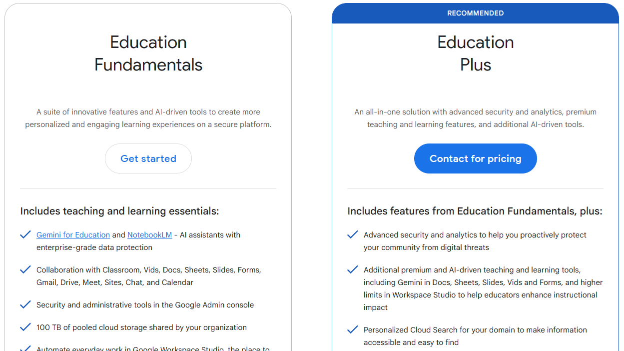 Google Workspace for Education pricing