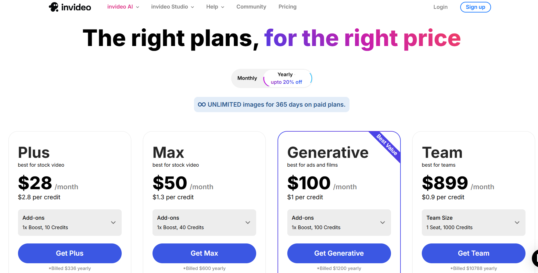 InVideo pricing page