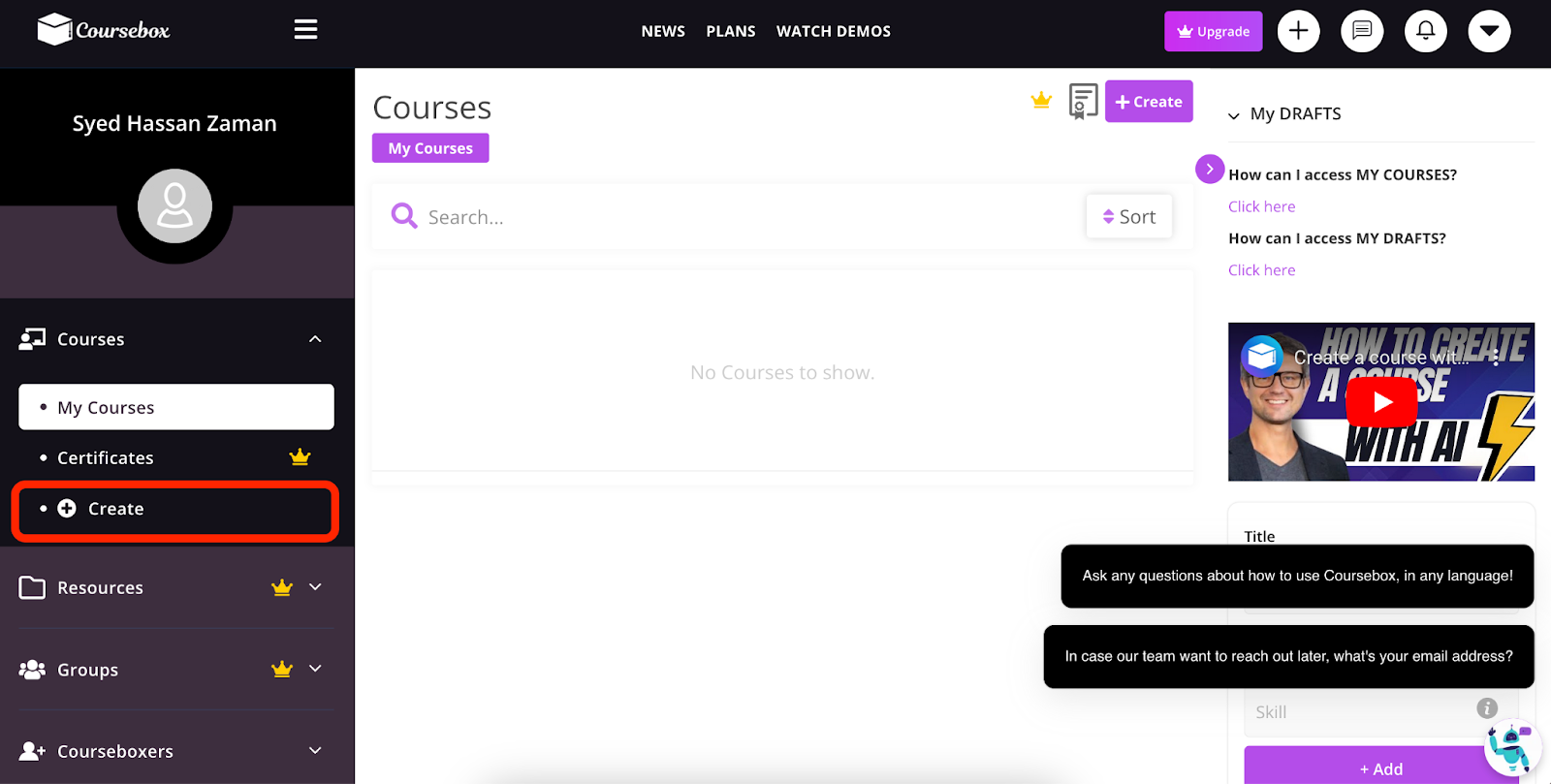 coursebox dashboard