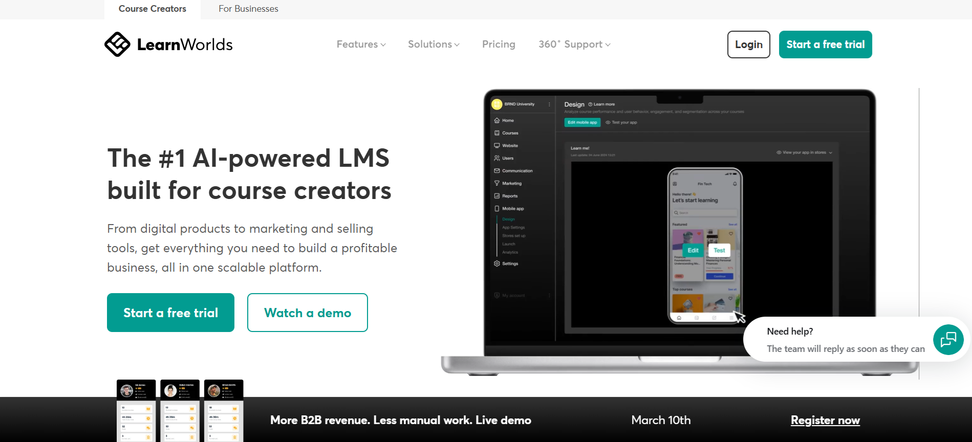 LearnWorlds AI-powered LMS built for course creators