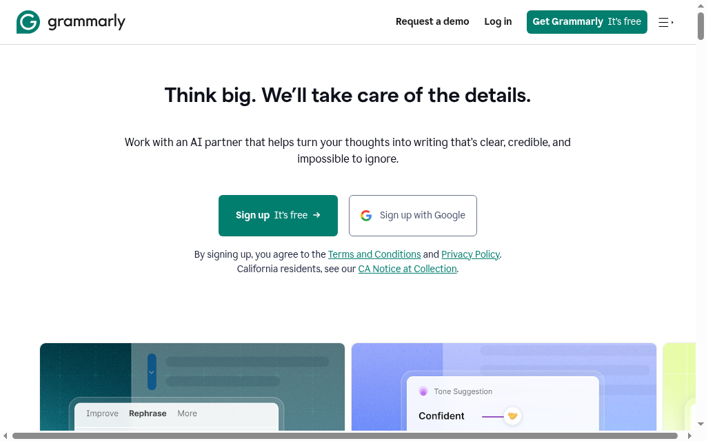 Grammarly 官网首页