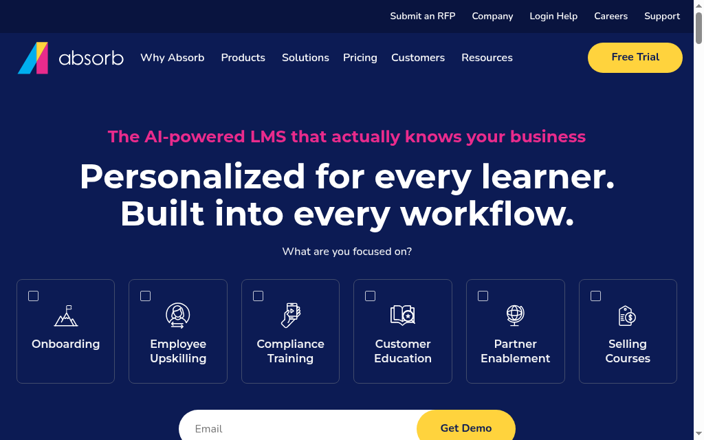 Absorb LMS homepage