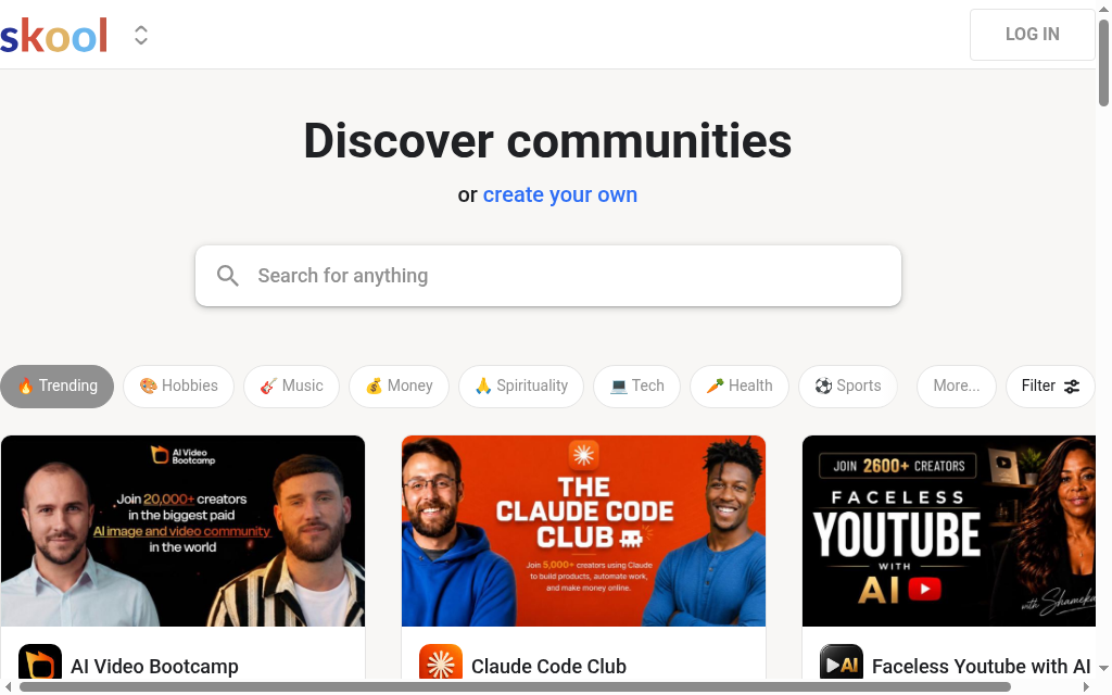 Skool homepage