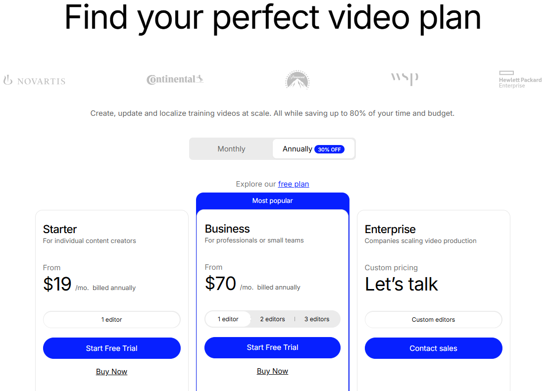 Colossyan pricing page