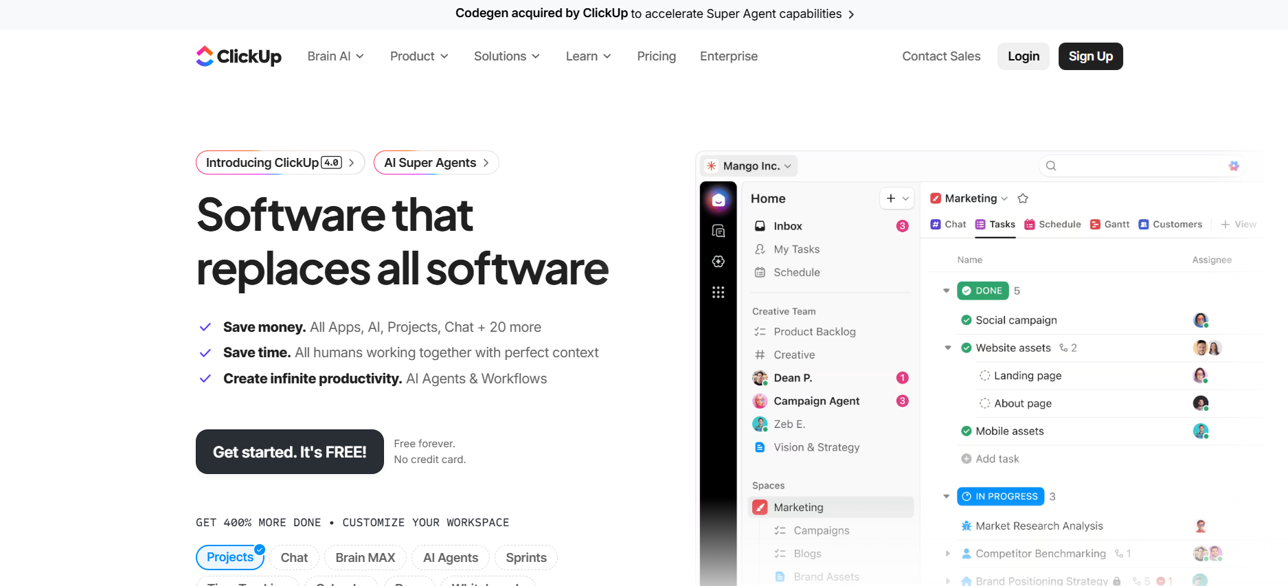 ClickUp homepage