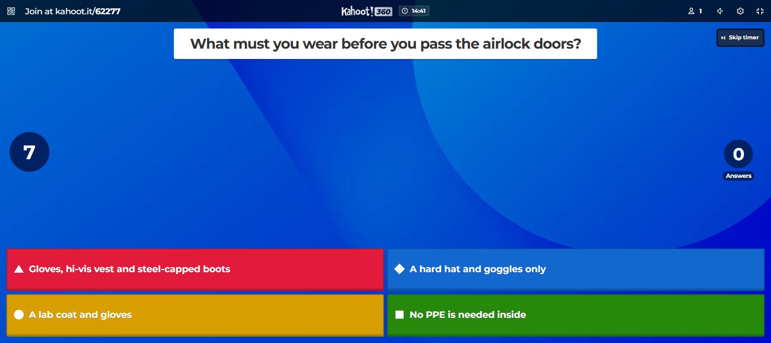 The host screen carries the full question and answers...