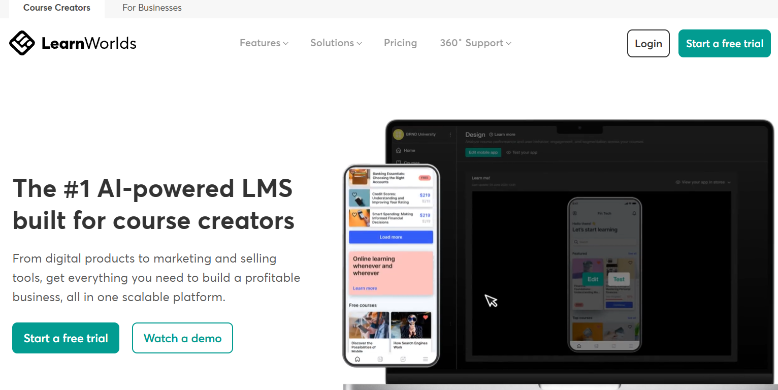 LearnWorlds homepage