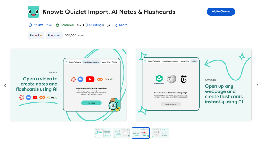 Knowt Chrome extension