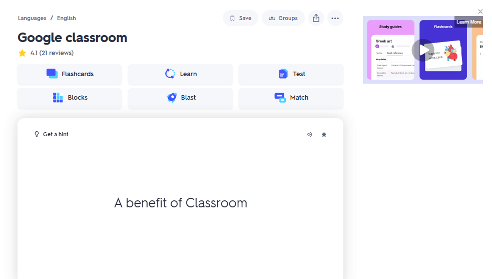 Quizlet Google Classroom integration