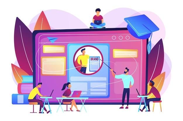 Marketing students create corporate identity. Personal branding course, strategic self-marketing education, personal branding online courses concept.
