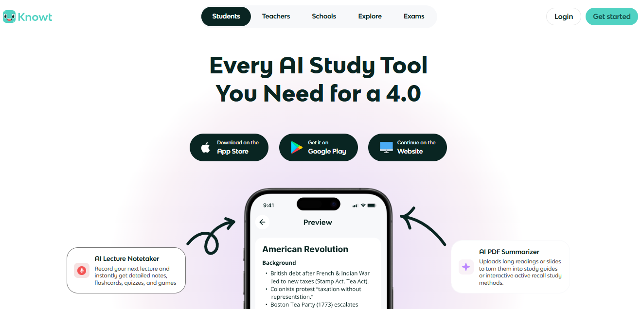 Knowt home page