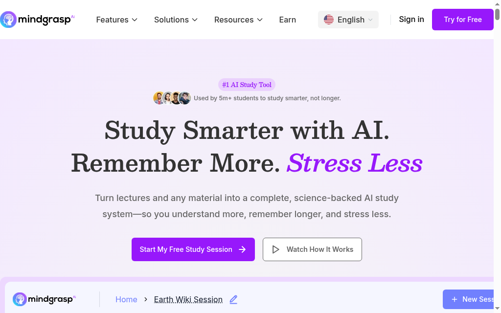 Mindgrasp AI homepage