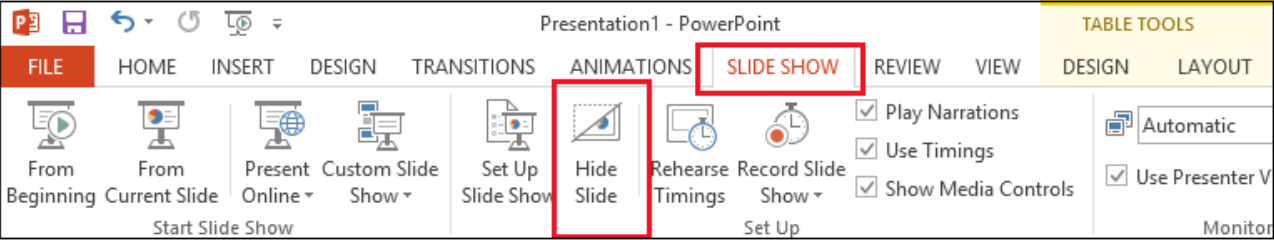 slide show powerpoint hide slide settings