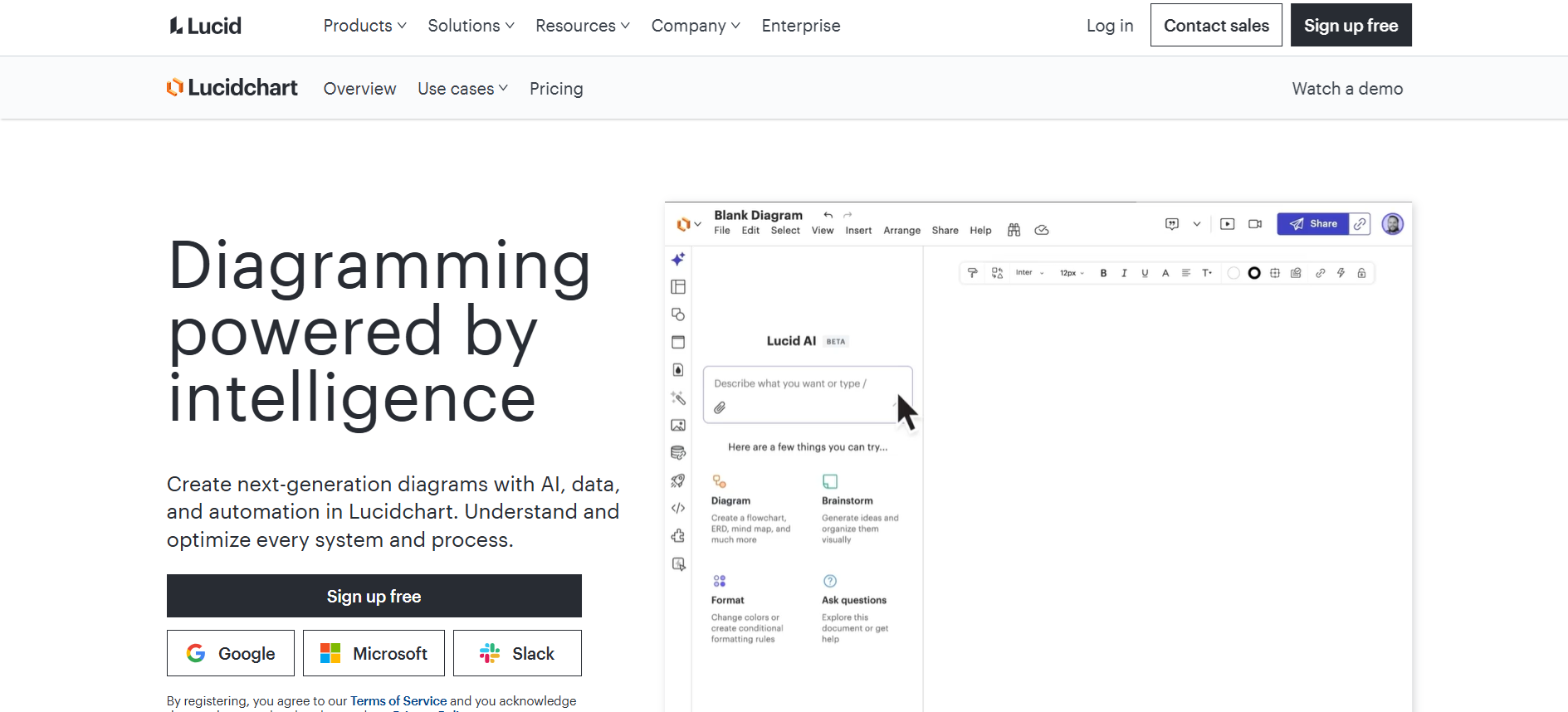 Lucidchart homepage