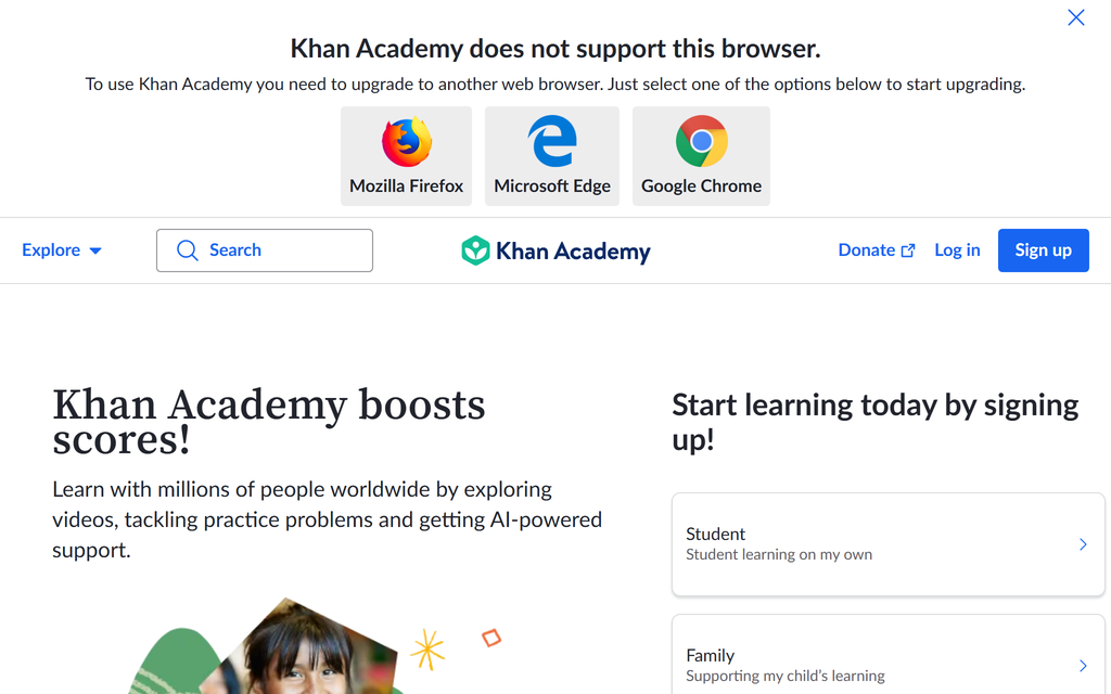 Khan Academy homepage