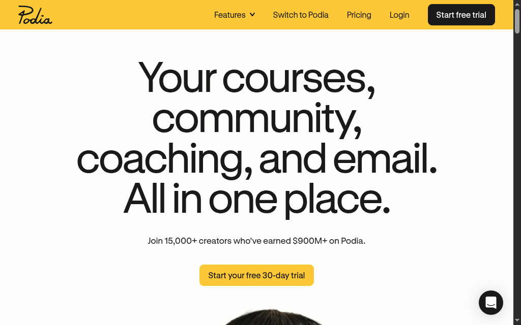 Podia homepage