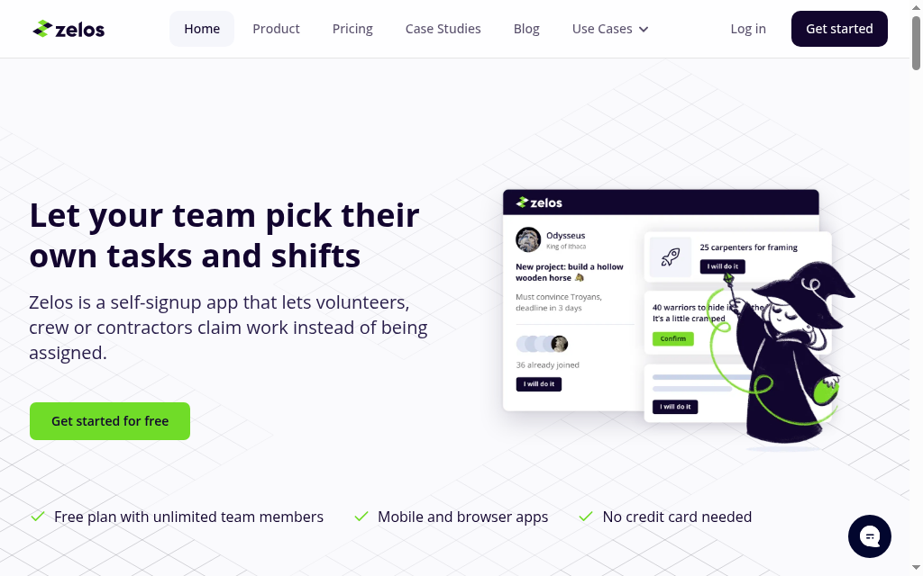 Zelos homepage