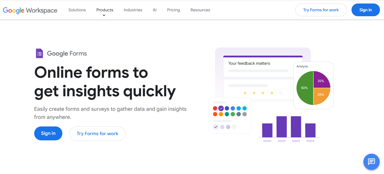 Google Forms home page