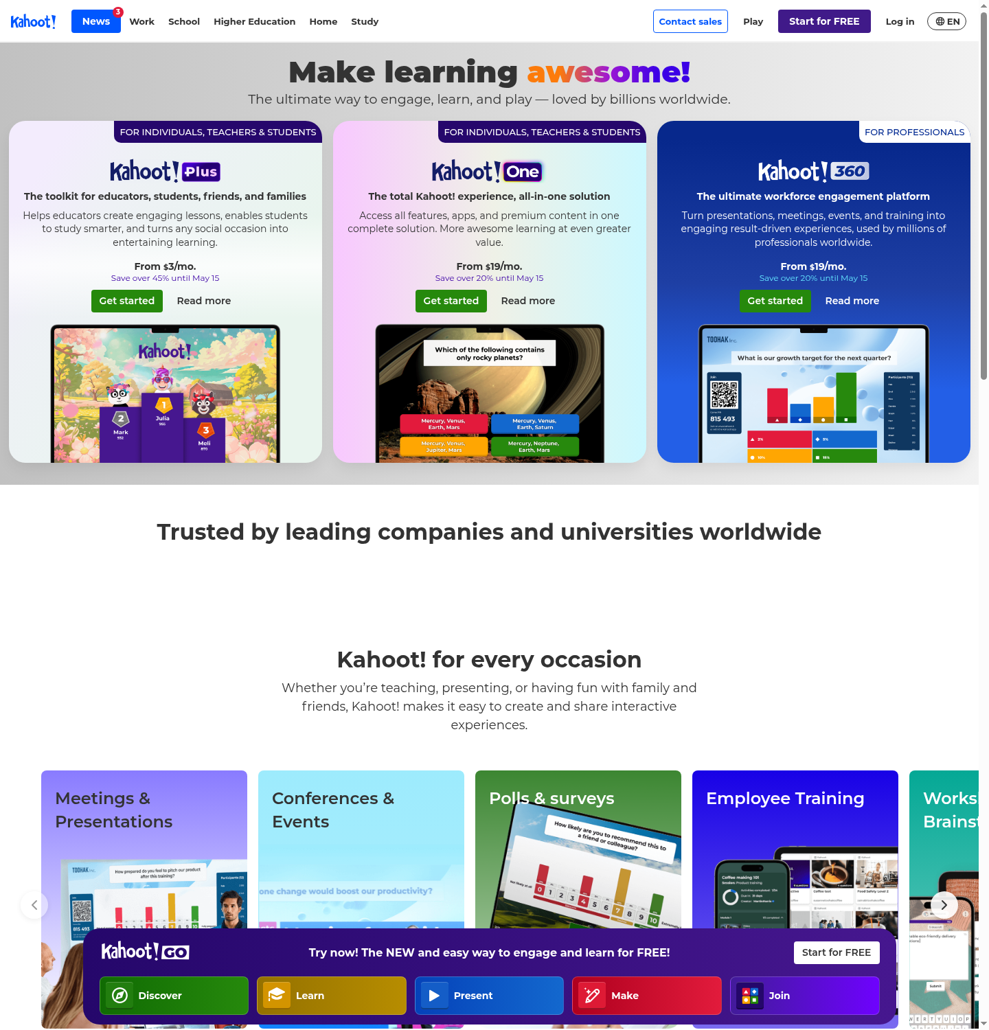 Kahoot! homepage