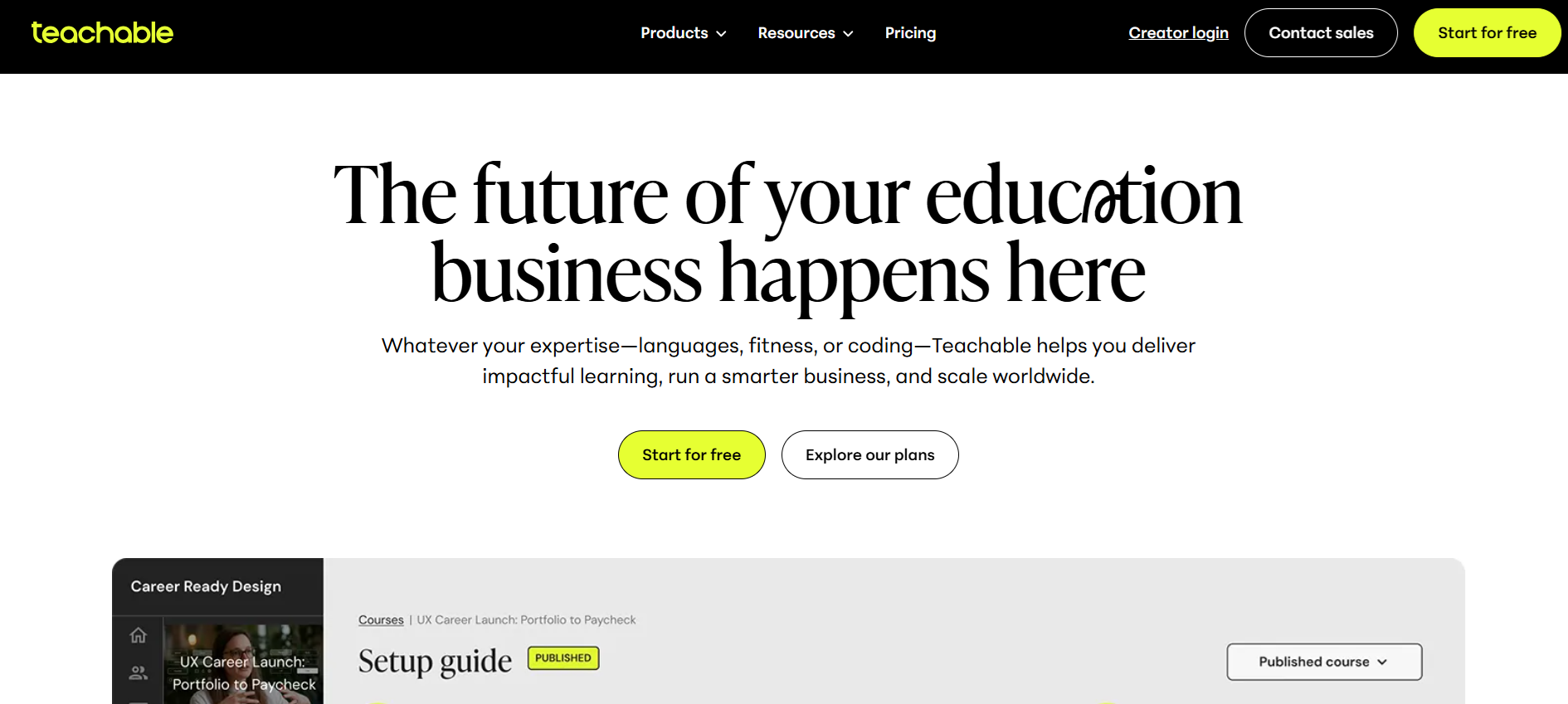 Teachable homepage