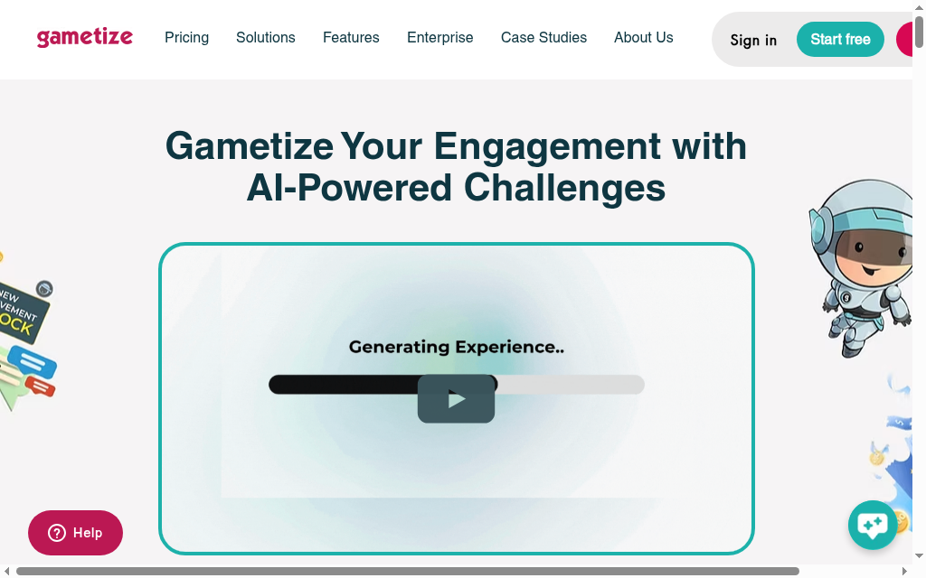 Gametize homepage
