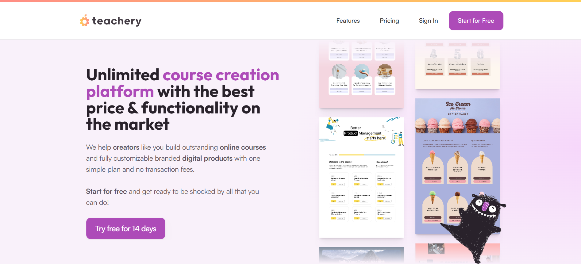 Unlimited course creation platform with the best price & functionality on the market