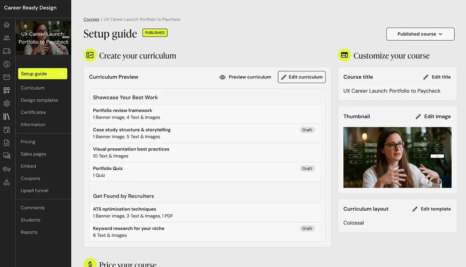 Teachable dashboard