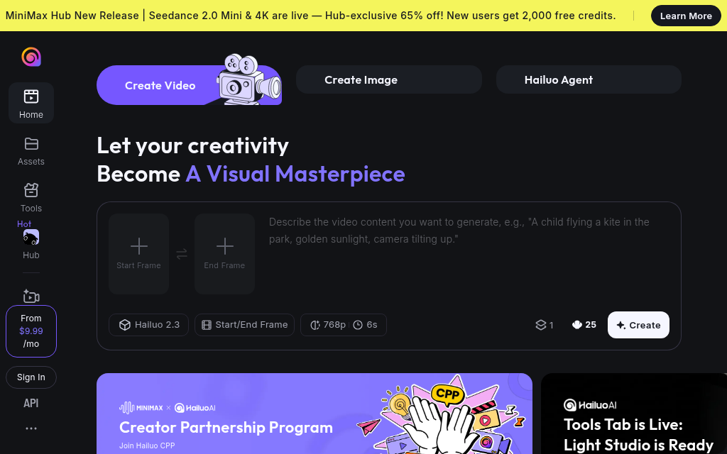 Hailuo AI homepage
