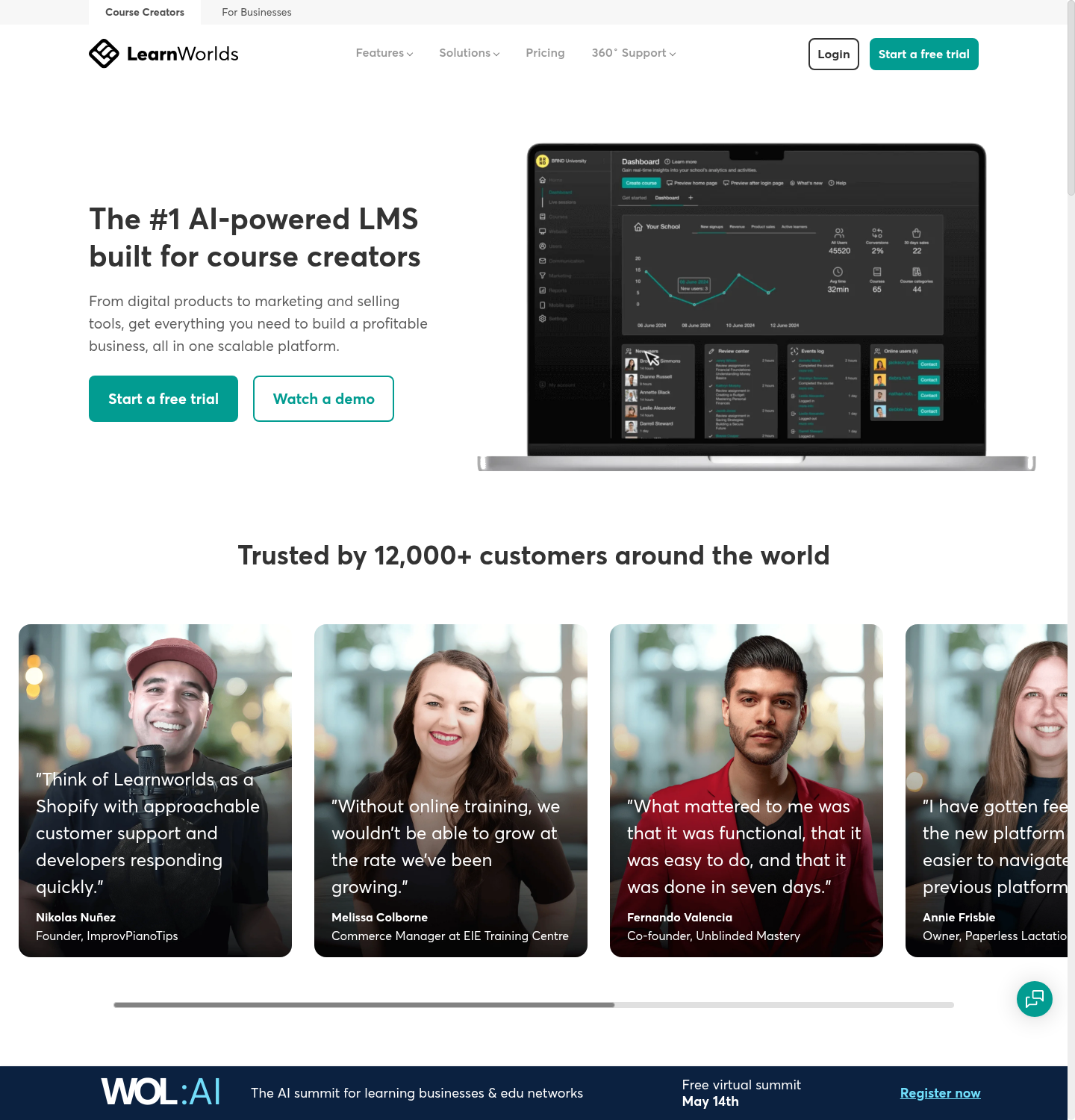 LearnWorlds homepage