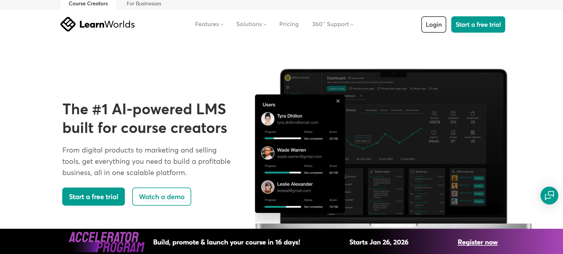 LearnWorlds homepage