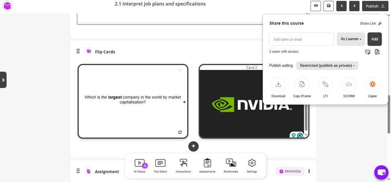 Coursebox’s flashcard generator features