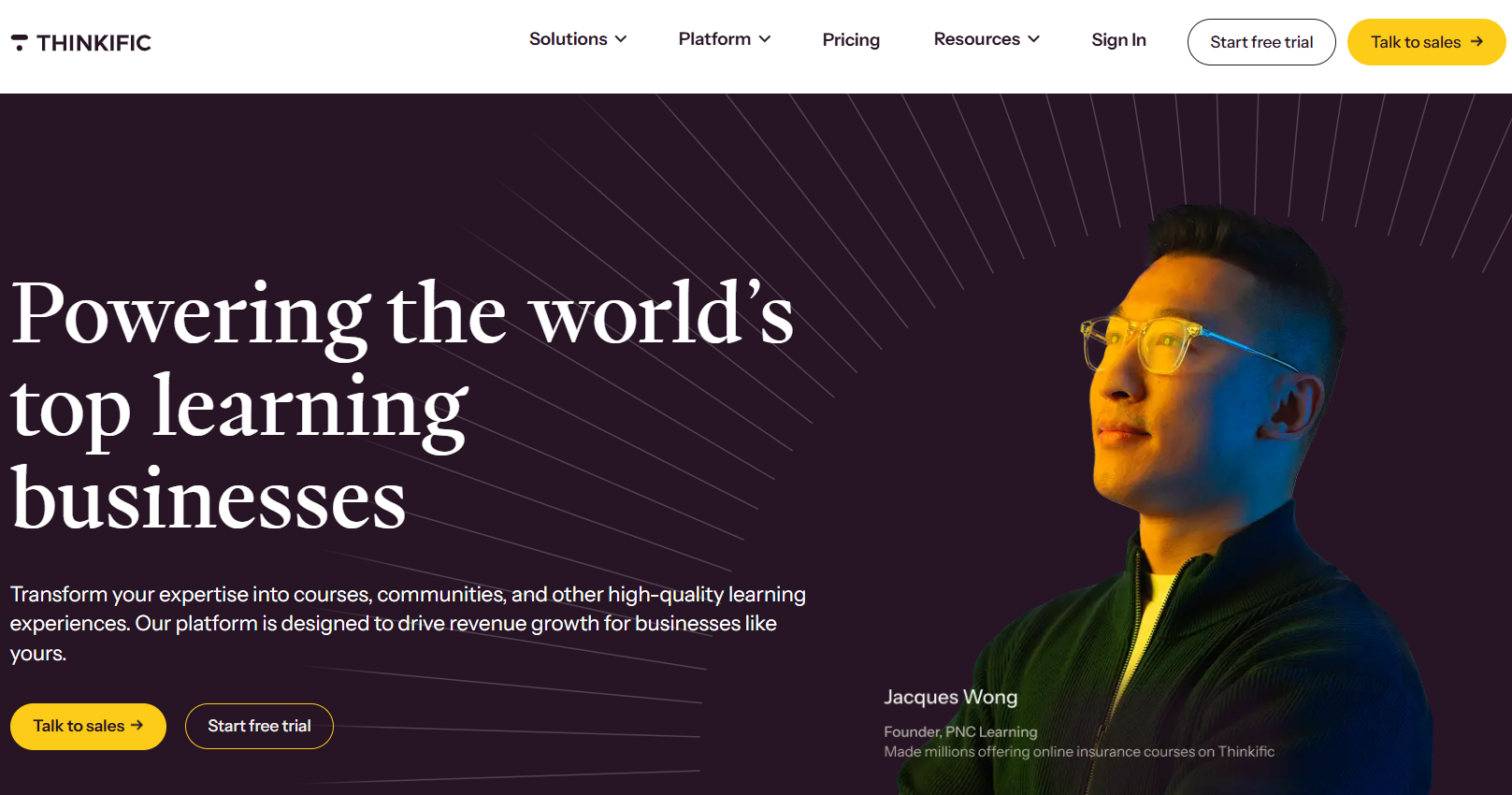 Thinkific homepage