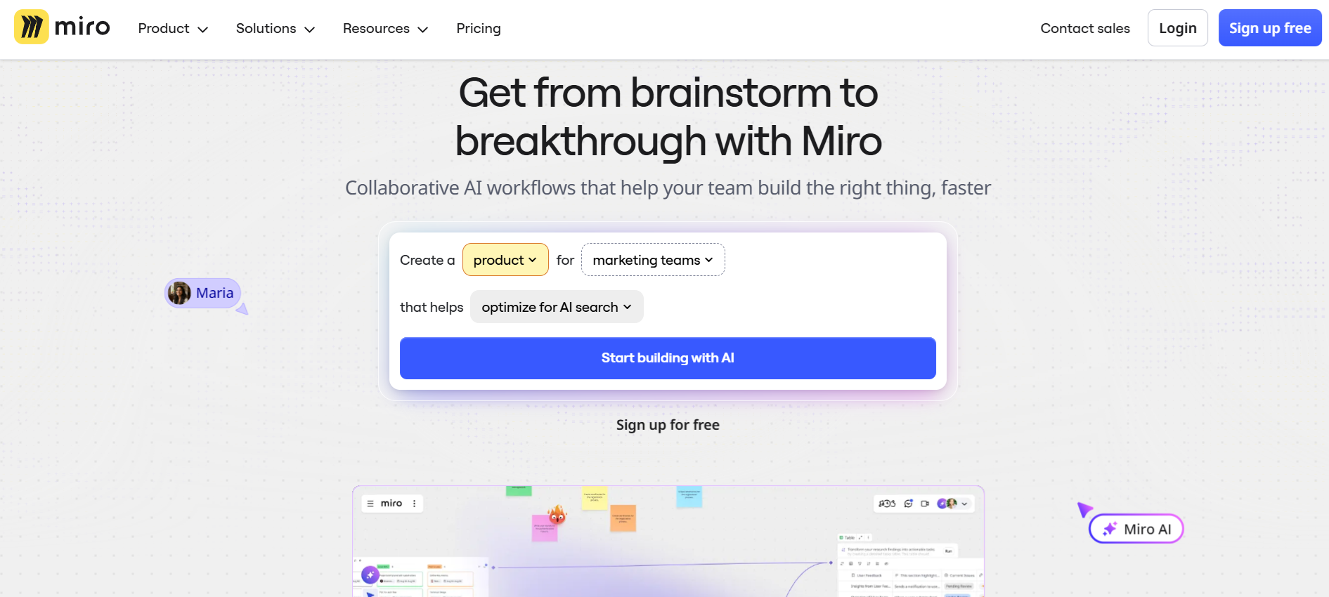 Miro homepage