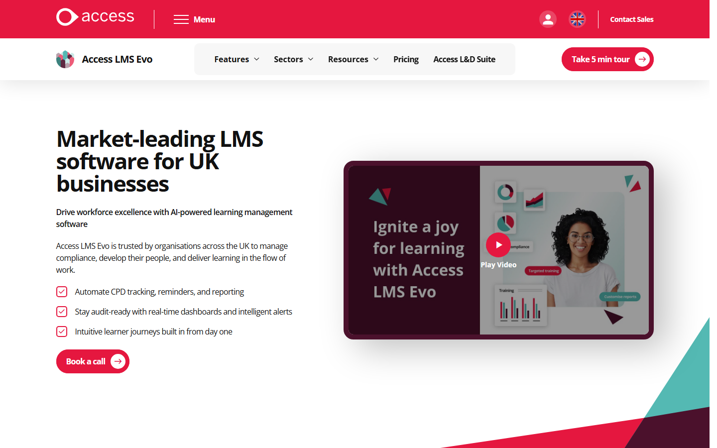 Access LMS Evo homepage showing its learning platform